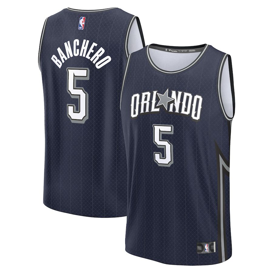 Men Orlando Magic #5 Paolo Banchero Fanatics Branded Navy City Edition 2023-24 Fast Break NBA Jersey->orlando magic->NBA Jersey